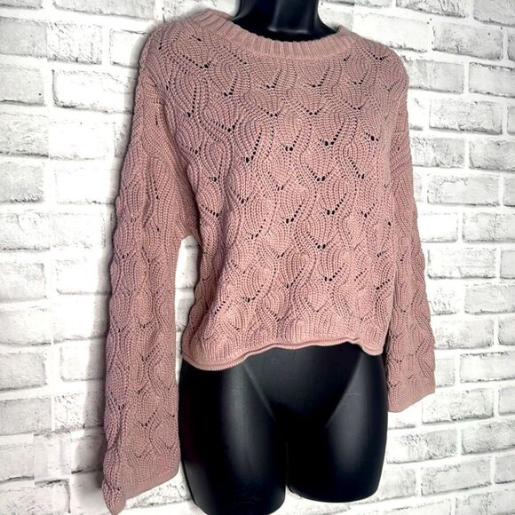 Moon & Madison Crop Top Knit Sweater, Bell Sleeves Boho Hippie Large - Picture 1 of 6